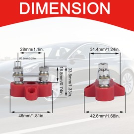 JIQI 2Pcs Bus Bar Terminal Block 1/4" Dual Stud Battery Junction Post, 12V-48V 250A Power Distribution Block for Auto Truck Boat Trailer Solar System Positive and Negative（Red+Black）