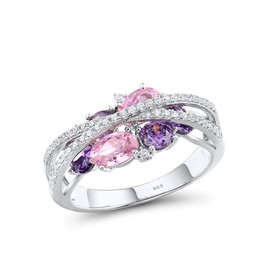 Santuzza 925 Sterling Silver Twist Ring Amethyst Pink Cubic Zirconia Rings for Women (9.5)