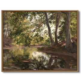 Vintage Wall Art Green Forest Lake Trees Canvas Art Prints Nature Landscape Photography Picture Modern Art Framed Wall Decor Ready to Hang for Bedroom Living Room Home Kitchen Decoration, 8x10 Inch