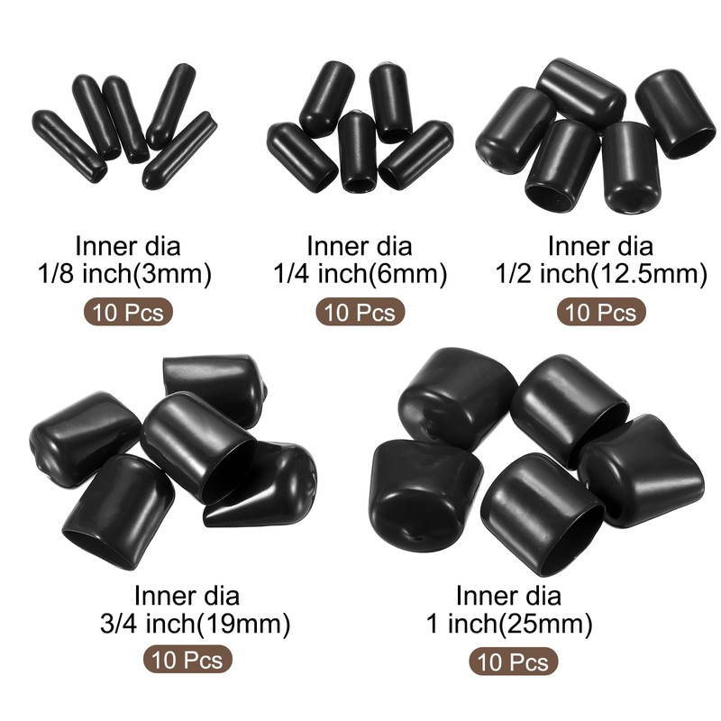 sourcing map 50pcs Round End Protective Caps Rubber Cover 1/8"