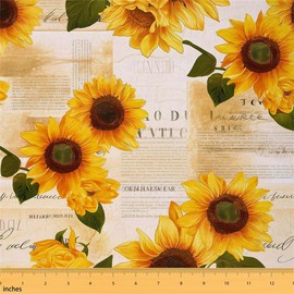 Sunflower Upholstery Fabric for Chairs, Vintage Style Blossom Flowers Outdoor Fabric by The Yard, Girls Retro Floral Decorative Fabric for Upholstery and Home DIY Projects, 1 Yard, Orange Beige