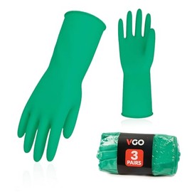 Vgo... 3Pairs Reusable Household Gloves,Rubber Dishwashing Gloves,Extra Thickness,Long Sleeves,Kitchen Cleaning/Working/Gardening(Size S,Green,HH4601,3Pairs)