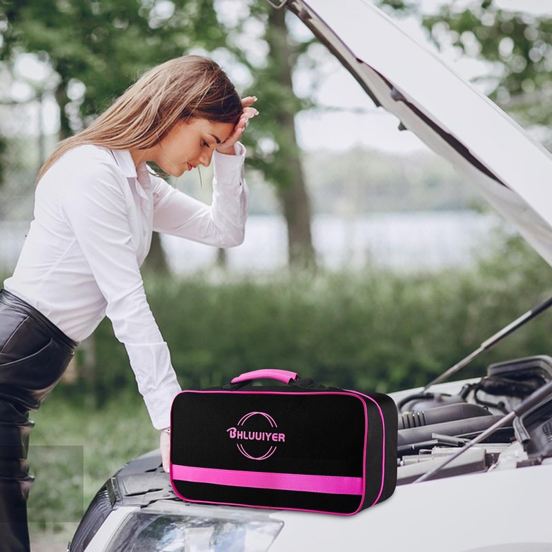 BHLUUIYER Car Emergency Kit, Pink Roadside Emergency Car Kit with