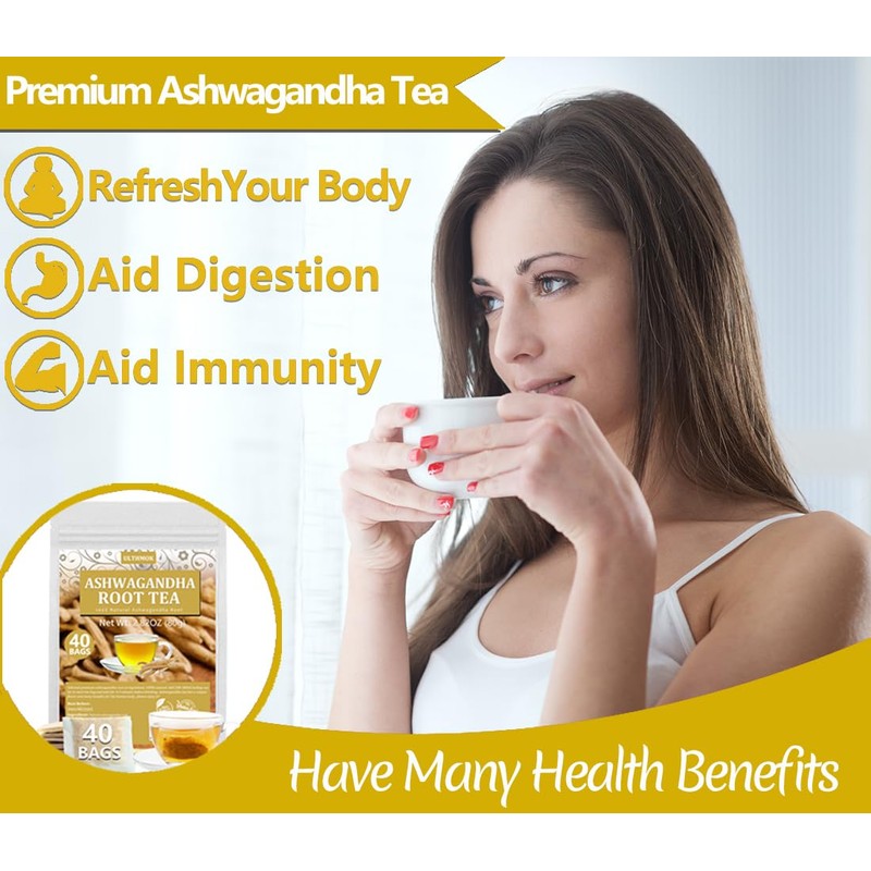 Premium 40 Ashwagandha Tea Bags, Made with 100% Wild Ashwagandha