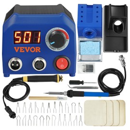 VEVOR Wood Burning Kit, Adjustable 250-700°C with Display, Dual Port, 2 Pyrography Pens, 23 Wire Nibs, 5 Solid-Point Tips, 2 Pen Holders, Wood Chips, Tweezers, Sponge