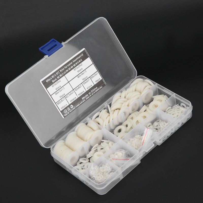 600Pcs Flat Washer 9 Sizes White Nylon Gasket Assortment Kit