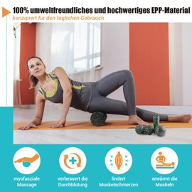 Fascia Roller Set, Set with 3D Texture Massage Fascia Roller, Mini Fascia Roller, Fascia Ball and Duoball, Fascia Set for Fascia Training of Muscles, Connective Tissue and Metabolism, with Training