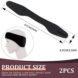QERUTK 2pcs Swimming Headband Adjustable Waterproof Swim Headband Ear Protector for Kids and Adults Swimming Size for Diving, Surfing, Bathing (Black)