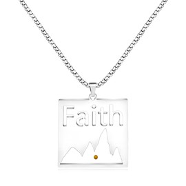 JunyiDIY Quadratischer Glaubensberg-Anhänger, Edelstahl, niedrige Empfindlichkeit, Senfsamen-Schmuck für Männer, Ehemann, Vater, Sohn, Vatertag, Abschlussgeschenk, Einstellbar, Edelstahl, Kein