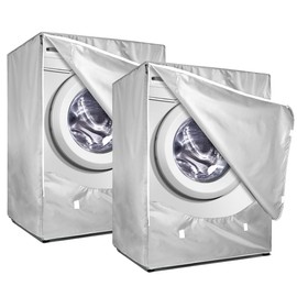 2Pack Washer and Dryer Covers, Washing Machine Cover with Zipper Design, Waterproof & Dustproof & Anti-UV Washer Covers Fit for Most Front Load Machine, 27"W x 33"D x 39"H -Silver