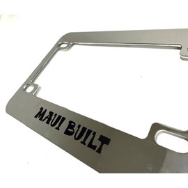Maui Built Bold - Chrome Motorcycle/Scooter License Plate Frame - Shark Surf Love Surfing Aloha