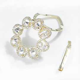 Women Crystal Pearl Bow Flower Scarf Buckle Shawl Holder Ring Scarves Cardigan Open Circle Clips Multifunctional Brooch Jewelry (Gold CZ Chain Ring)