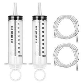 Hyber&Cara Hyber&Cara 100ml Syringe with 100cm Tube, Large Plastic Measuring Syringe for Fluid Oil Suction, Nutrient Measuring, Refilling, Watering, Pack of 2