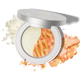 FOCALLURE Chameleon Hybrid Highlighter Powder, Metallic Bronzer Highlighter Powder Kit, Shimmer Face Illuminator Makeup Powder Palette for All Skin Tones, Highly Pigmented, #OR03 RIOT