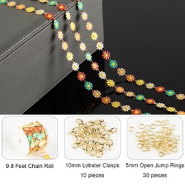 Jabogrii 3 Meters Colorful Oil Dripping Chain Roll Daisy Flower Chain for Jewelry Making Gold Plated Brass Jewelry Making Chains DIY Enamel Chain Bulk