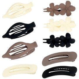 MOTIBACK 9 Pcs French Flat Hair Clips for Women, duckbill flower hairpin set - Non-Slip Flat Claw Clips & Floral Hair Clips for Thin & Thick Hair