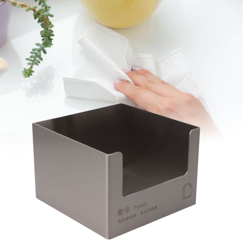 Stainless Steel Tissue Box Square Tissue Holder Large Opening Napkin