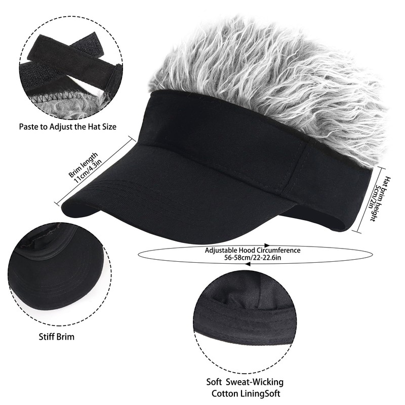LXOrdora Mens Visor Hats with Spiked Wig Novelty Adjustable Baseball