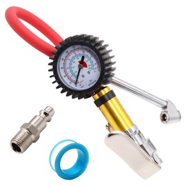 Aienxn Tire Pressure Gauge with Inflator, 220 PSI Air Pressure Gauge for Tires, 2.5" Pressure Reader, Extended Straight-on Air Chuck Q-049