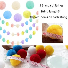 LKBBC Easter Pom Pom Garland Decorations, 3 Pack 30 Balls Pastel Felt Ball Garlands Colorful Hanging for Wall Window Classroom Birthday Party Home Decor