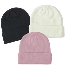 YMYDYFC Baby Boy Gril Beanie Toddler Beanie Infant Knitted Hats Baby Winter Hats Toddler Warm Knit Caps 0-6Years Black/White/Dusty Pink_3Pack Medium（2-6Years）