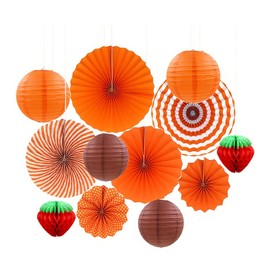 seimeinoki Autumn Paper Lanterns Hanging Paper Fan Honeycomb Ball Fan Flower Strawberry Autumn Party Decoration Set Garland Fans Combination Wall Decor Fall Festival Thanksgiving Birthday Anniversary