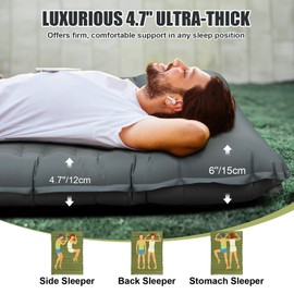ACVOD Double Sleeping Pad, Self Inflating 4.7'' Extra Thick for 2 Person Built-in Pump, Portable Camping Mattress Sleeping Mat for Backpacking Hiking Tent Travel