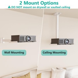 WALI Projector Ceiling Mount Tray，Projector Wall Mount Holds up to 22lbs，Height Adjustable Universal Projection Mount Tray 13.7'' x 8.6'', No Hole Installation, Hidden Cable Routing, White (PM-005-W)