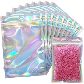 100 Pieces Resealable & Smell Proof Foil Pouch Sample Bags Great for Party Favour Food Storage Holographic Mylar Bags Ozchillon (6x10cm)