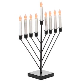 Nine Branch Electric Chabad Judaica Chanukah Menorah with LED Candle Design Candlestick, Black