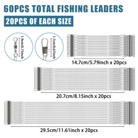 Fishing Leaders Kit Saltwater, 60pcs Stainless Steel Wire Leaders with Swivels Snaps Fishing Line Leader Fishing Tackle Lure Bait Rig Hooks Connector 6/8/10inch