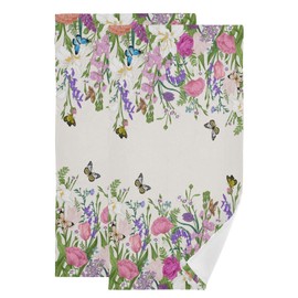 SUMNEESHA Floral Hand Towels for Bathroom Set of 2, 14x28 Inch Garden Butterfly Flower Kitchen Towels, Soft Absorbent Decorative Fingertip Towels Hand Towel for Bathroom Kitchen Hotel Gym Yoga