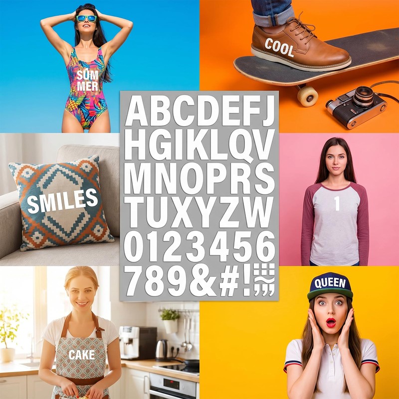 HJZHII 10Sheets White Iron on Letters for Clothing