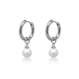 Limerencia Hypoallergenic Pure Titanium Post Lightweight Dangle Huggie Earrings for Women | Vertical Bar, Cross, Moon, Lightning | Dainty Earrings (8mm Pearl)