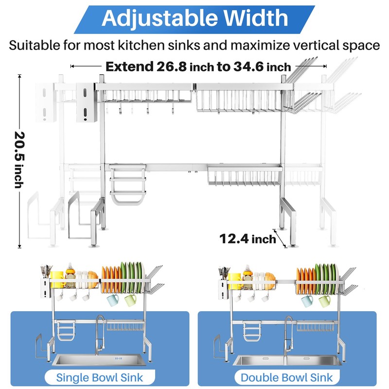 Over The Sink Dish Drying Rack - Adjustable Dish Rack