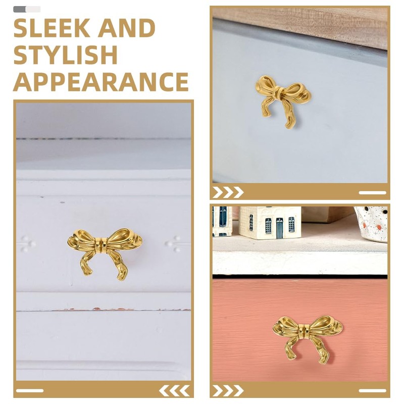 PASOLABE 2Pcs Gold Bow Knobs for Dresser, Bow Cabinet Knobs