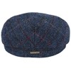 Harris Tweed Flat Cap Country Peaked Newsboy Hat - Navy
