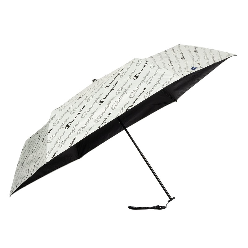 Champion CHU25MN55 Mini Folding Umbrella, Off-White, Logo Pattern, 21.7 inches