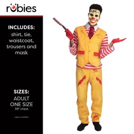 Bristol Novelty AF181XL Dapper Clown Male Extra Large Costume, Adult, Yellow, White, Red, XL