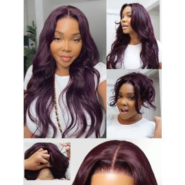 Nadula 13X4 HD Black Cherry Body Wave Lace Front Drawstring Wigs Human Hair with with Face Framing Bangs - Pre Everything Glueless Wig with Ear Tape Pre Plucked Bleached Knots Ready to Go 20inch