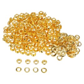 HARFINGTON 300set Grommets Kit Metal Eyelets 4.5mm 3/16" Hole Tiny Grommet with Washers for Shoes Clothes Belt Tag Bag Fabric Leather DIY Project, Gold Tone
