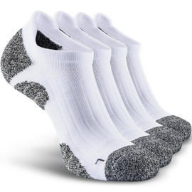 SITOISBE Men's No Show Compression Athletic Socks, Cushioned for Running Hiking, Medium, White-4 Pairs