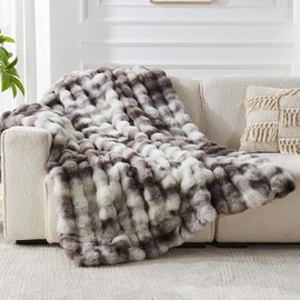 Faux Fur Throw Blanket for Couch Bubble Blanket, Fluffy Fuzzy Soft Plush Thick Blanket for Sofa Bedroom, Cozy Luxury Winter Comfy Light Gray-ZR, 50 * 60