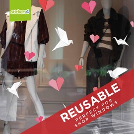 Stickers4 Valentines Window Stickers - Origami Style Red Heart Window Stickers with White Love Birds - Valentines Decorations