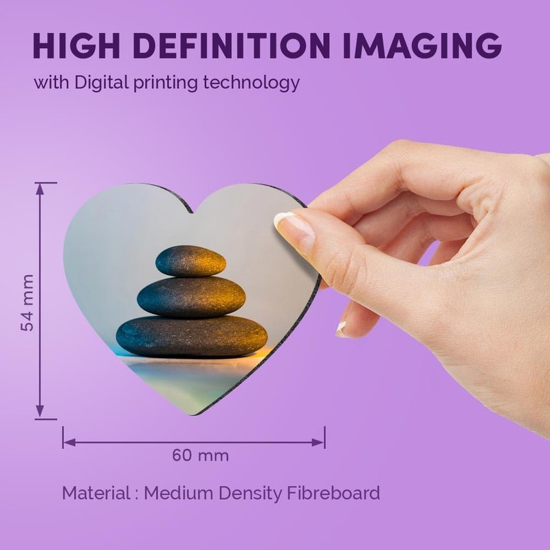 1x Heart MDF Magnet 6cm - Stacked Pebbles Zen Yoga