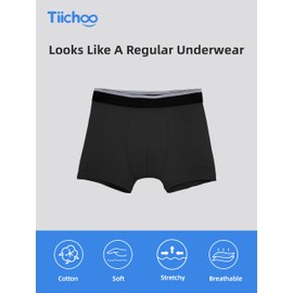 TIICHOO Boys Incontinence Underwear Cotton Washable Leakproof Boxer Briefs 5 Pack(X-Large, 5 Black)
