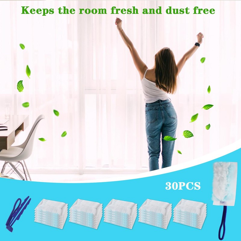 Niuoppy Duster Dust Magnet, 30pcs Fluffy Duster Refills with Handle,