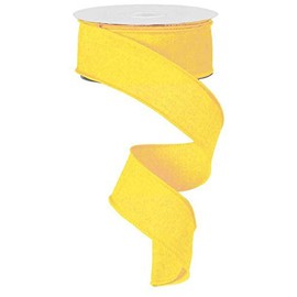 Solid Canvas Wired Edge Ribbon, 10 Yards (Yellow, 3.8cm )