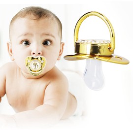 Baby Pacifier,Rhinestone Night Pacifier with Chain Clip,Portable Exquisite Golden Crown Letter Cute Pacifier for Infant (D)