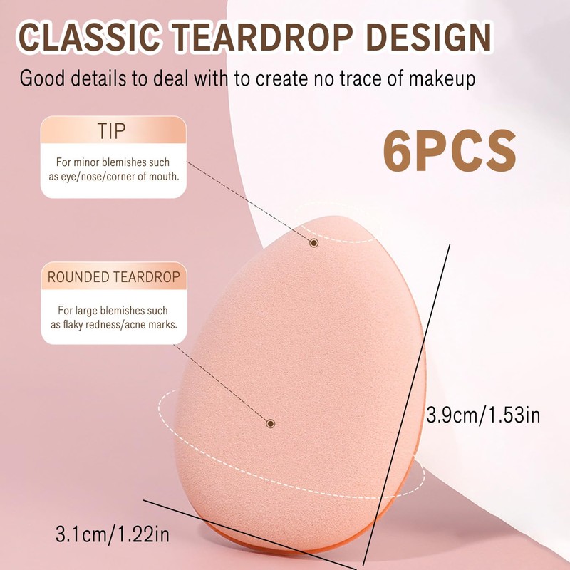 TORMEN Mini Triangle Makeup Sponges, Latex-Free Blender, 6 Pcs